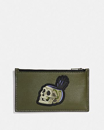 DISNEY X COACH ZIP CARD CASE WITH SKULL