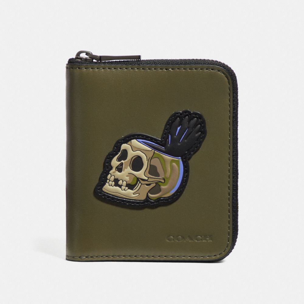 DISNEY X COACH SMALL ZIP AROUND WALLET WITH SKULL