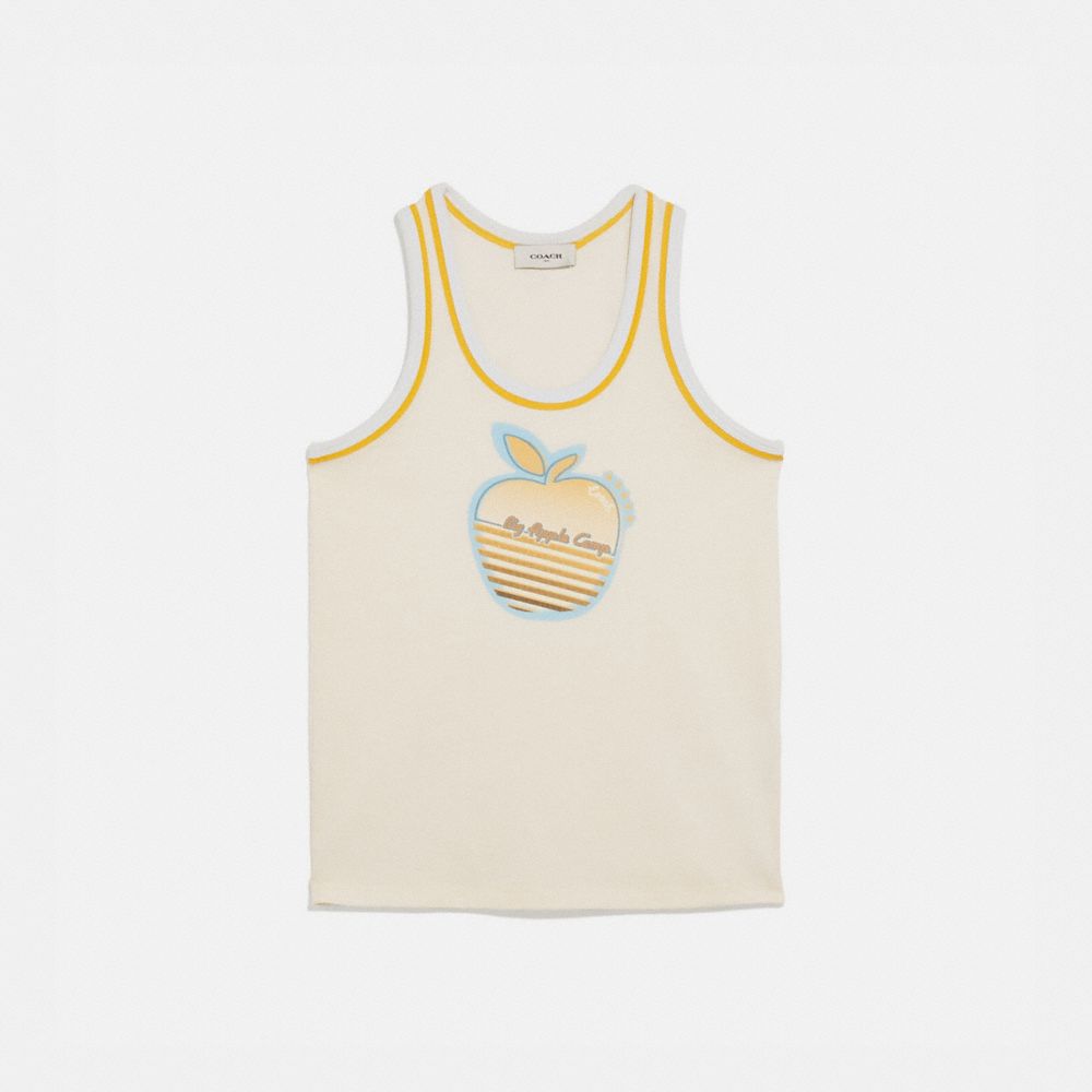 CAMISETA SIN MANGAS DE PUNTO CON GR&Aacute;FICO DE MANZANA