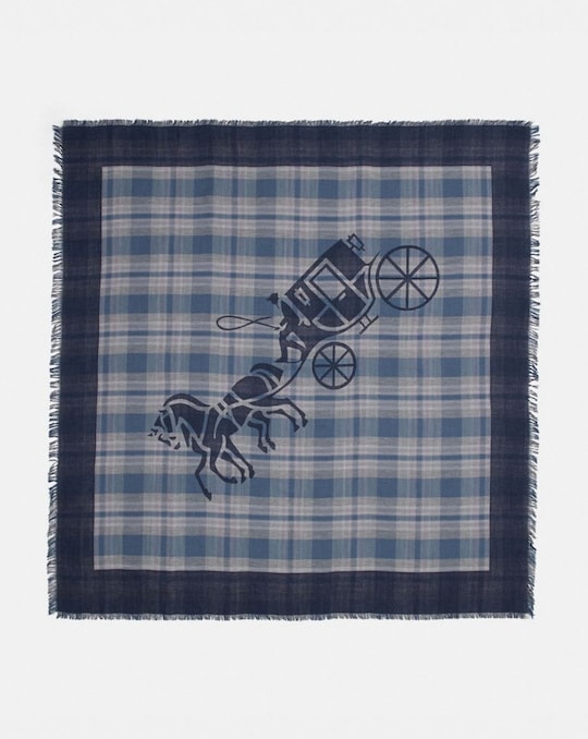 HORSE AND CARRIAGE PLAID PRINT OVERSIZED SQUARE SCARF