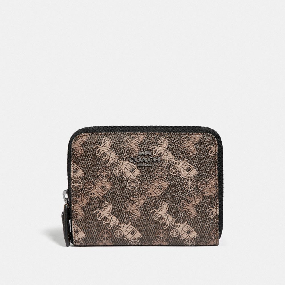 SMALL ZIP AROUND WALLET WITH HORSE AND CARRIAGE PRINT