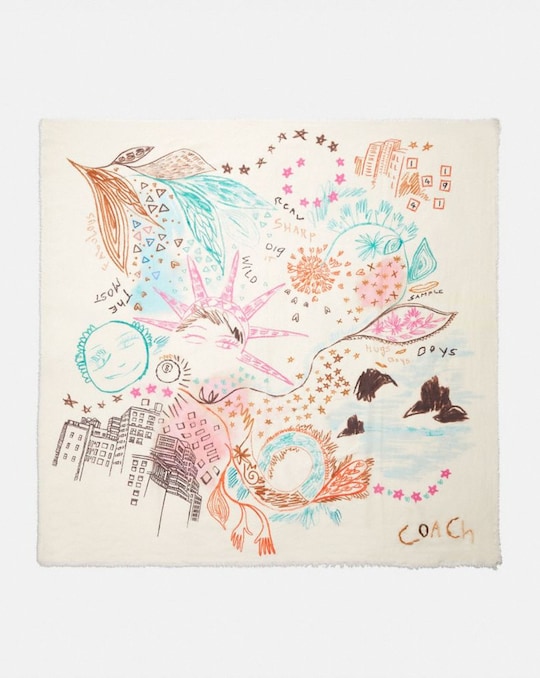 EMBROIDERED DREAM DOODLE PRINT OVERSIZED SQUARE SCARF