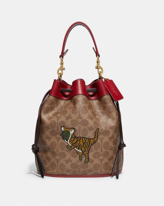 LUNAR NEW YEAR FIELD BUCKET BAG IN SIGNATURE CANVAS WITH TIGER REXY