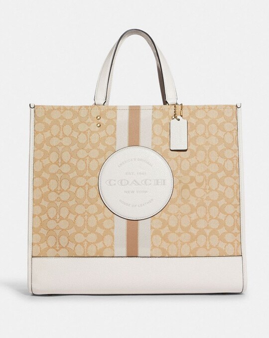 DEMPSEY TOTE 40 IN SIGNATURE JACQUARD WITH STRIPE AND COACH PATCH