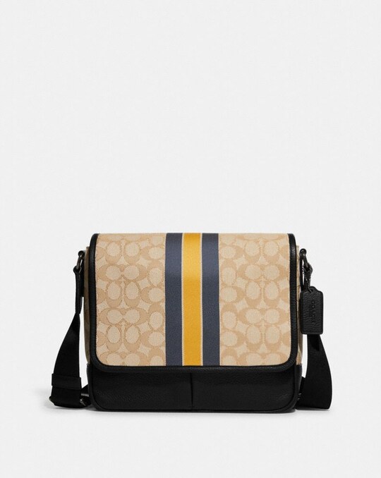 THOMPSON SMALL MAP BAG IN SIGNATURE JACQUARD WITH VARSITY STRIPE
