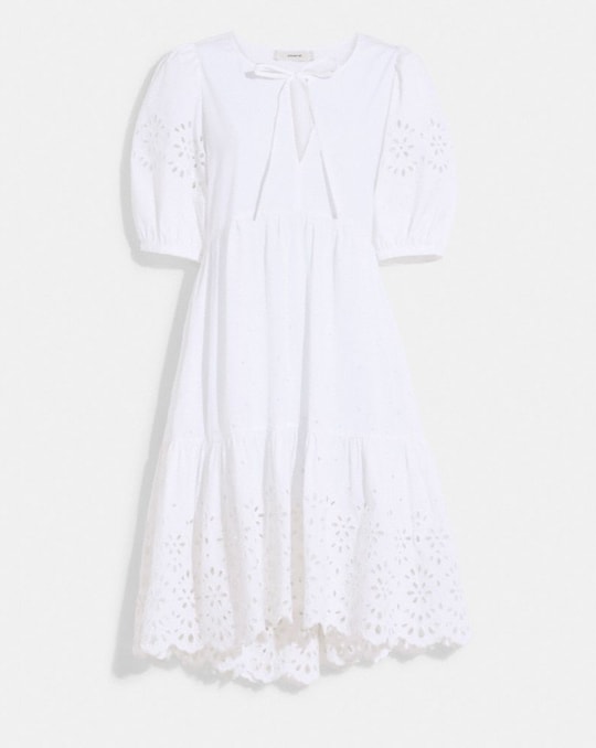 BRODERIE ANGLAISE PUFF SLEEVE DRESS IN ORGANIC COTTON