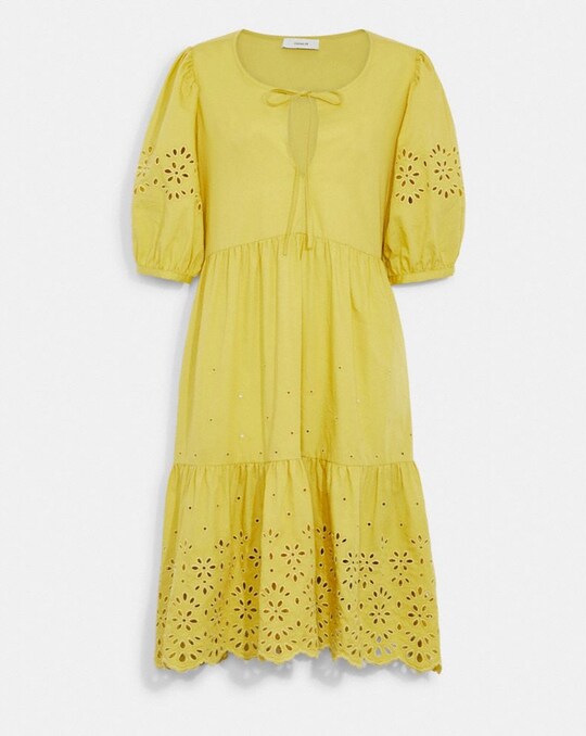 BRODERIE ANGLAISE PUFF SLEEVE DRESS IN ORGANIC COTTON