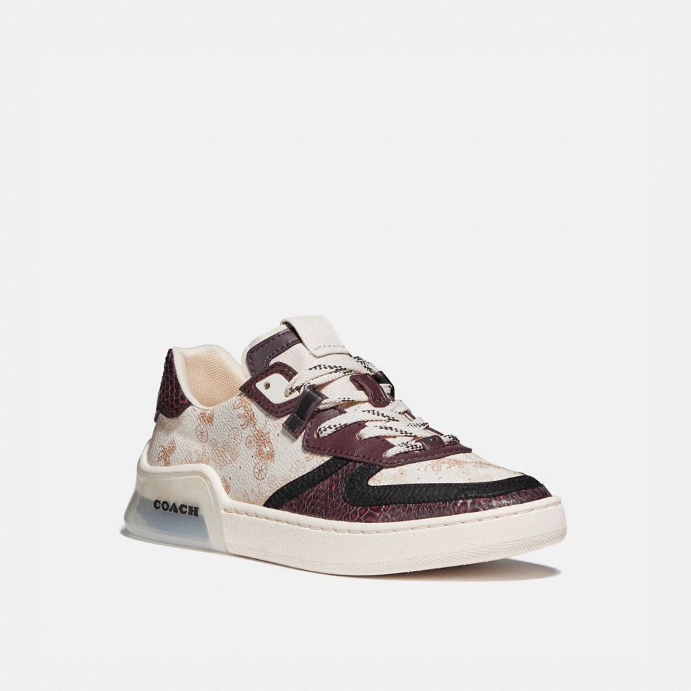 CITYSOLE COURT SNEAKER WITH HORSE AND CARRIAGE PRINT AND SNAKESKIN DETAIL